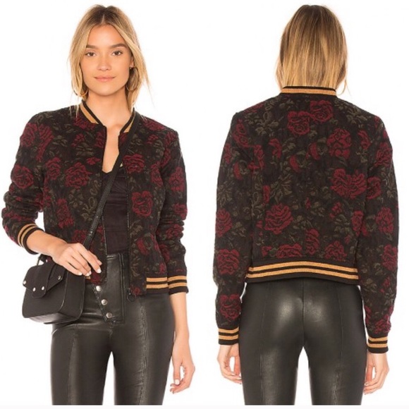 Sanctuary Red Black Floral Bomber Jacket - Picture 1 of 7